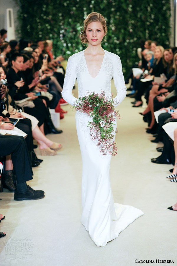 carolina herrrera bridal spring 2016 jules long sleeve sheath wedding dress