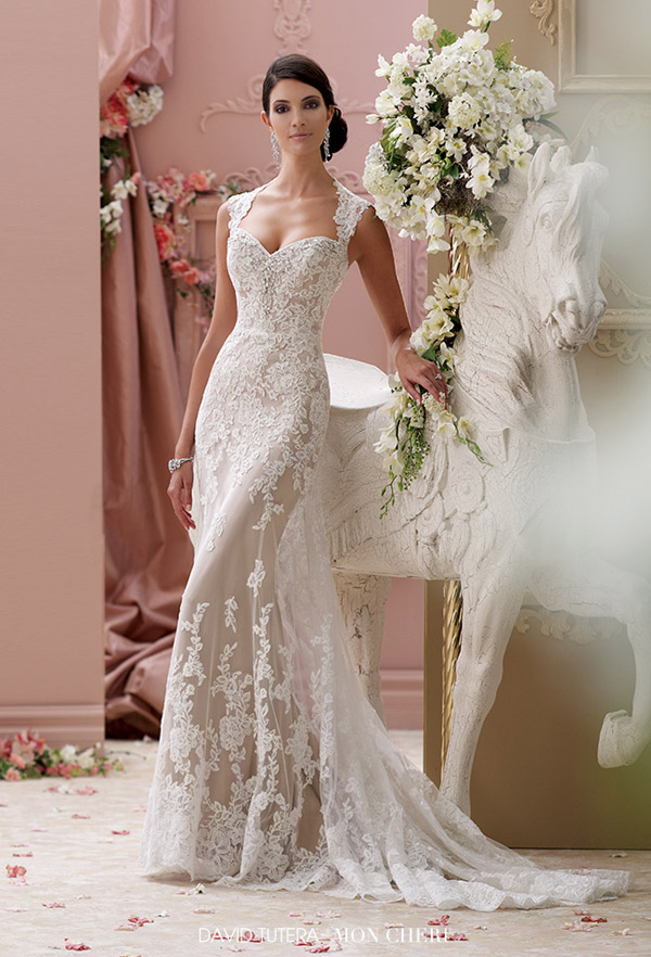 david tutera mon cheri spring 2015 style 115229 lourdes corded lace slim a line cap sleeve wedding dress ivory mocha