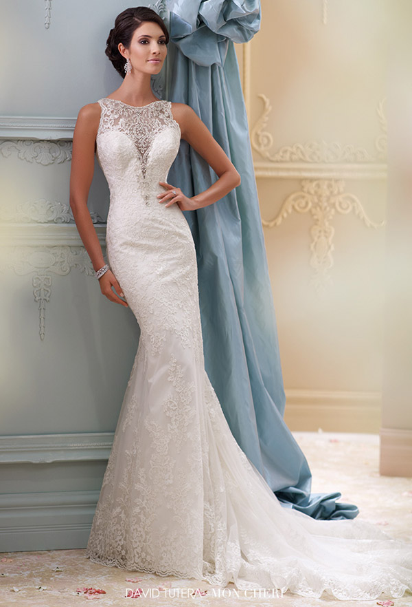 david tutera mon cheri spring 2015 style 115248 athena sleeveless corded lace tulle over satin fit flare wedding dress