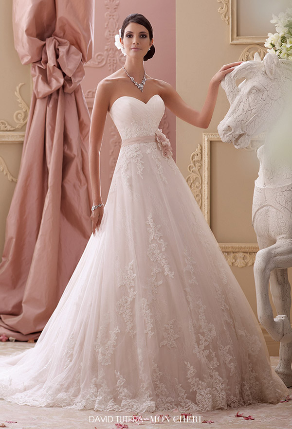 david tutera mon cheri spring 2015 style 115251 blakesley strapless lace hand beaded corded lace applique a line wedding dress sweetheart neckline ivory tea rose