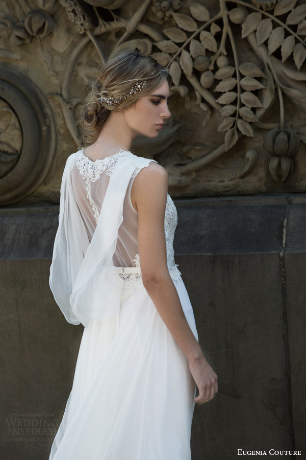 eugenia couture bridal spring 2016 campaign harmony sleeveless wedding dress draped back illusion