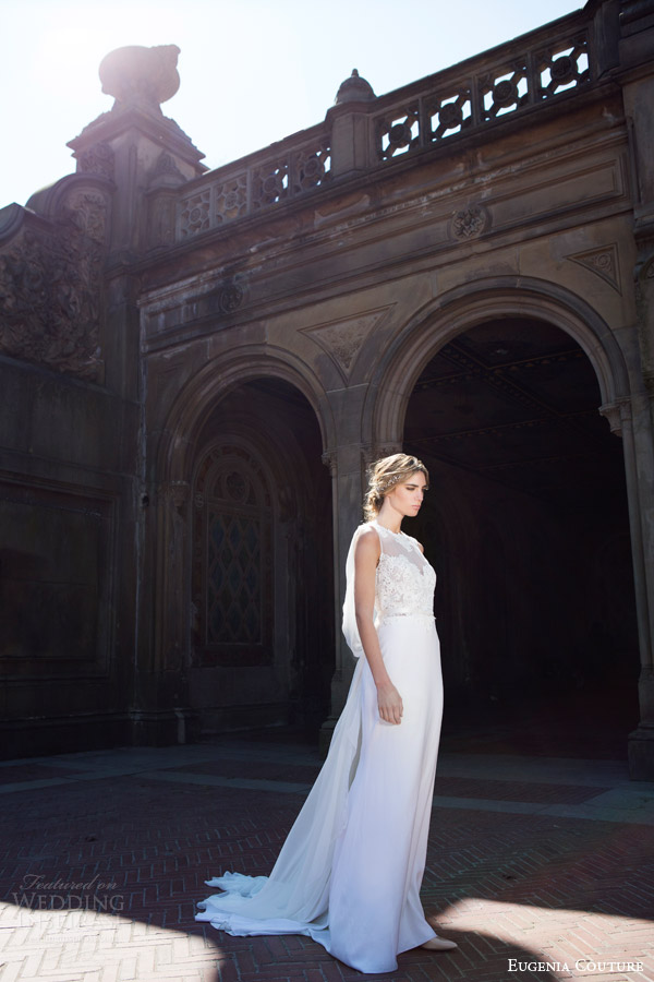 eugenia couture bridal spring 2016 campaign harmony sleeveless wedding dress draped back