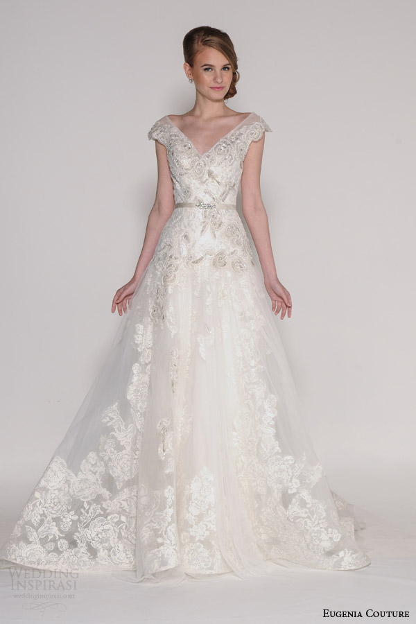 eugenia couture bridal spring 2016 celeste cap sleeve a line wedding dress v neckline