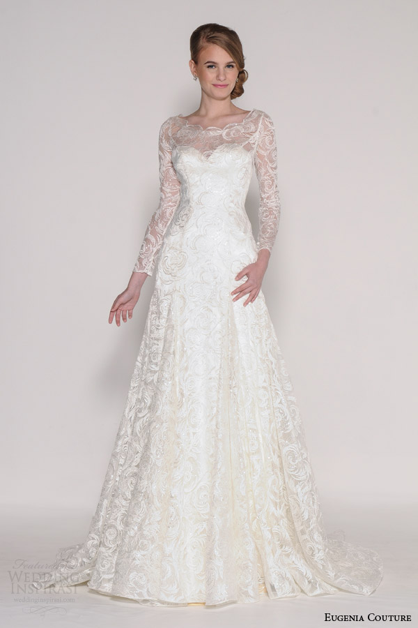 eugenia couture bridal spring 2016 luna illusion neckline long sleeve a line wedding dress