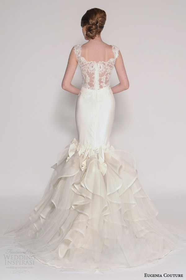 eugenia couture bridal spring 2016 nia sleeveless mermaid wedding dress lace straps illusion back view train