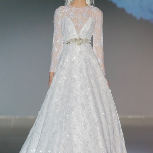 jesus peiro 2016 nanda devi bridal abichandra wedding dress long sleeve a line overlay embroidered netting pearl sequins silk dress deep v neckline