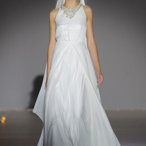jesus peiro 2016 nanda devi bridal amberah sky sleeveless gauze chiffon wedding dress gold stone crystal necklace