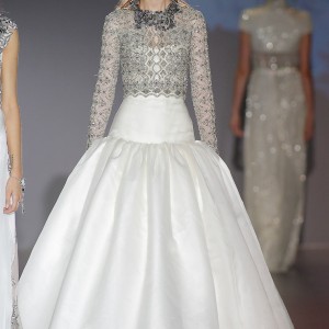 jesus peiro bridal 2016 nanda devi bliss giving goddess drop waist wedding dress silver embroidery smokey tulle long sleeve top