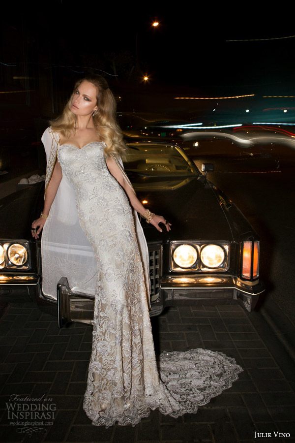 julie vino bridal spring 2015 empire brandy sheath wedding dress shown with cape