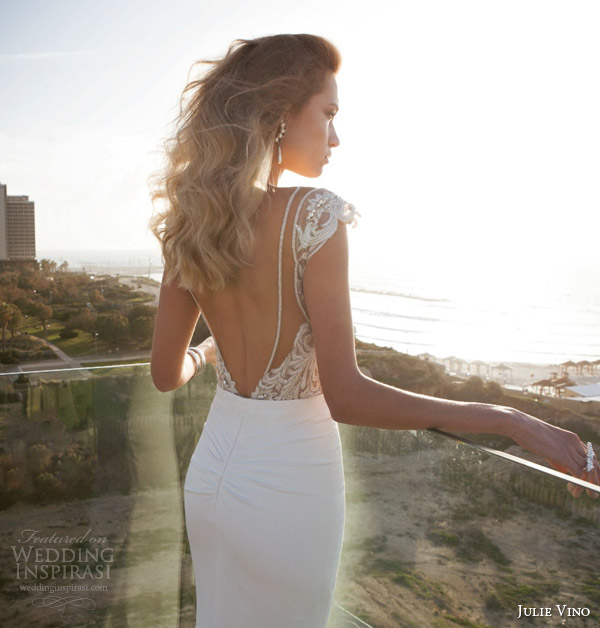 julie vino bridal spring 2015 empire erin cap sleeve embellished bodice wedding dress back view