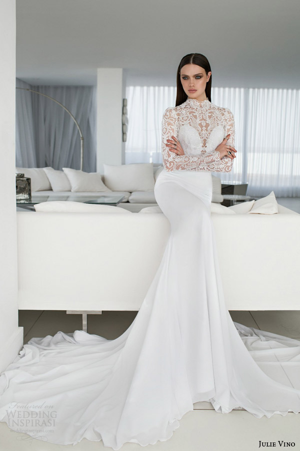 julie vino bridal spring 2015 urban abigaile illusion lace long sleeve wedding dress