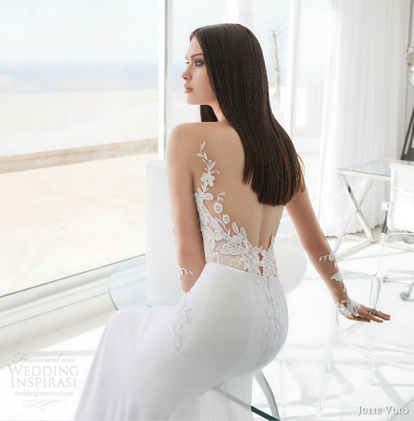 julie vino bridal spring 2015 urban alexa illusion long sleeve wedding dress lace back view close up detail