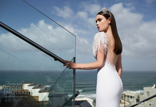 julie vino bridal spring 2015 urban isabelle wedding dress illusion back beaded sleeves back view