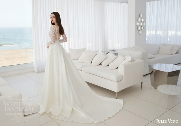 julie vino bridal spring 2015 urban scarlet long sleeve a line wedding dress back view