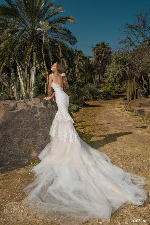 julie vino spring 2015 desert rose bridal collection nikita sleeveless lace wedding dress straps back view train