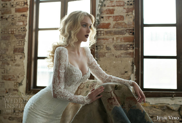 julie vino spring 2015 mystic dusk bridal collection donna illusion long sleeve wedding dress lace bodice alt view