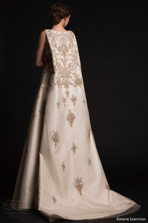 krikor jabotian bridal spring 2015 a line sleeveless wedding dress cape back view train