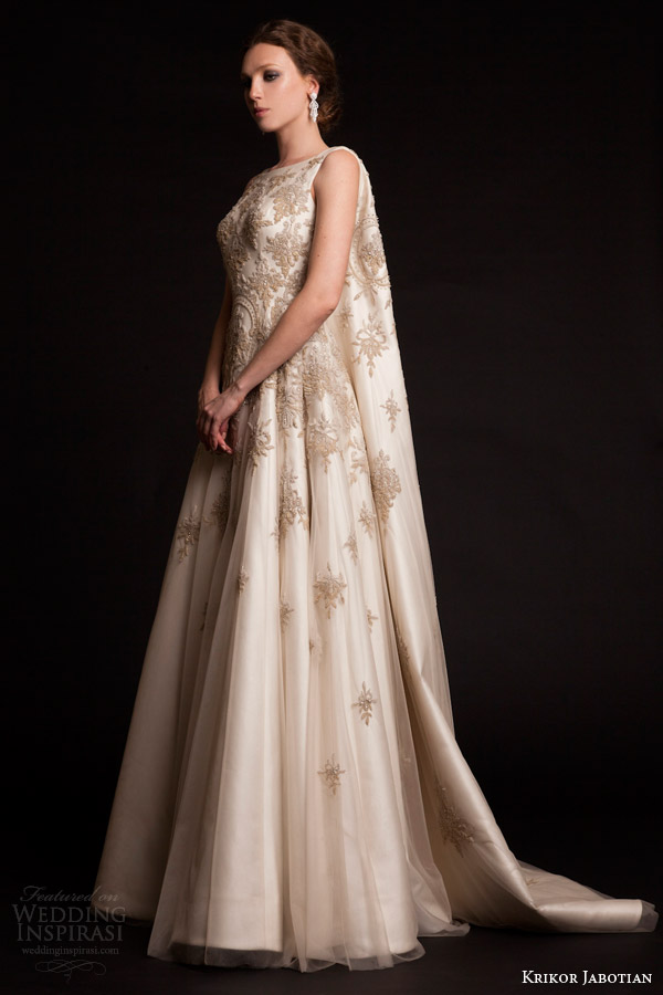 krikor jabotian bridal spring 2015 a line sleeveless wedding dress cape back