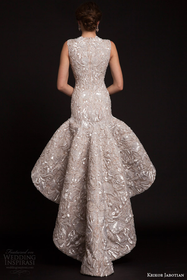 krikor jabotian bridal spring 2015 sleeveless high to low drop waist wedding dress back view