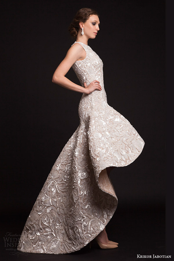 krikor jabotian bridal spring 2015 sleeveless high to low drop waist wedding dress