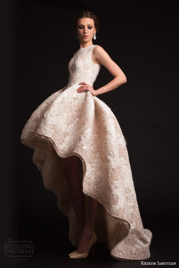 krikor jabotian bridal spring 2015 sleeveless high to low wedding dress side view
