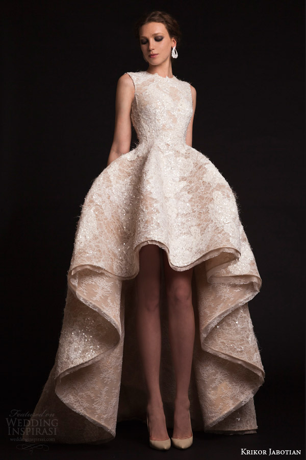 krikor jabotian bridal spring 2015 sleeveless high to low wedding dress