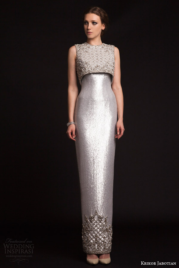 krikor jabotian bridal spring 2015 sleeveless metallic column gown crop top