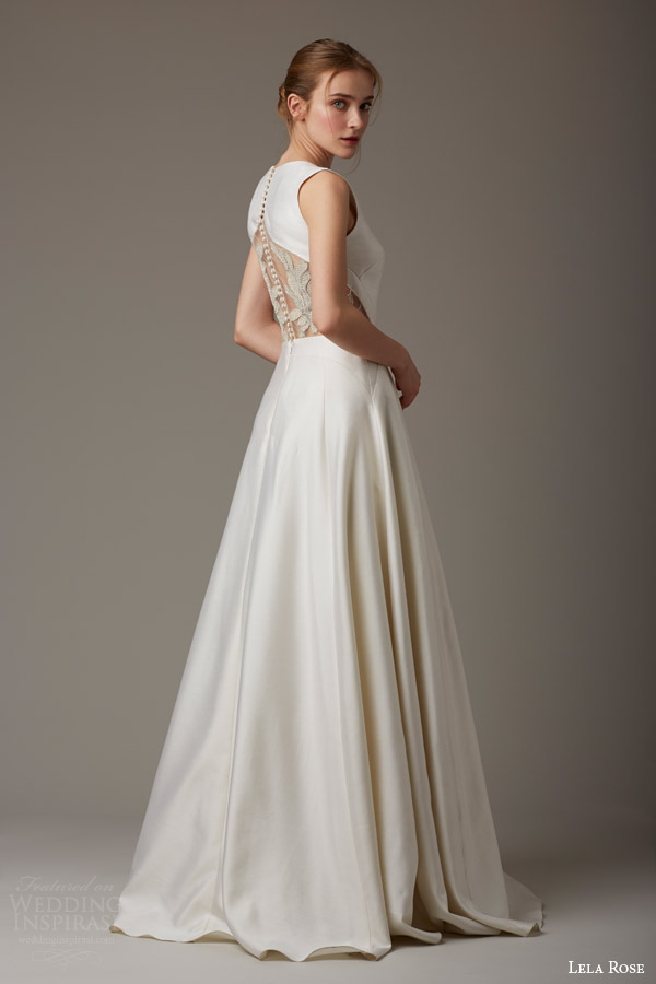 lela rose bridal spring 2016 green gable sleeveless wedding dress back view illusion embellishment