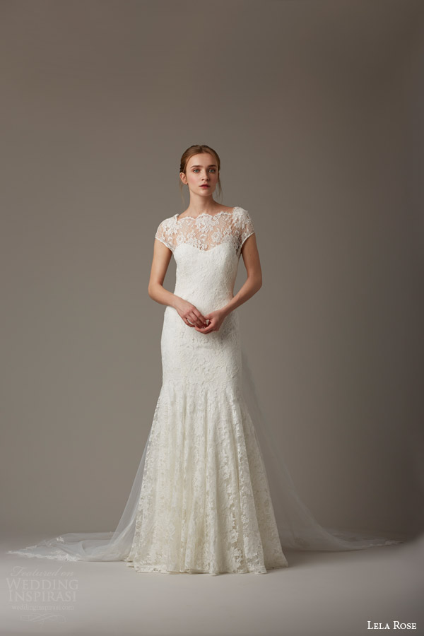 lela rose bridal spring 2016 the woodlands cap sleeve lace wedding dress shown with train