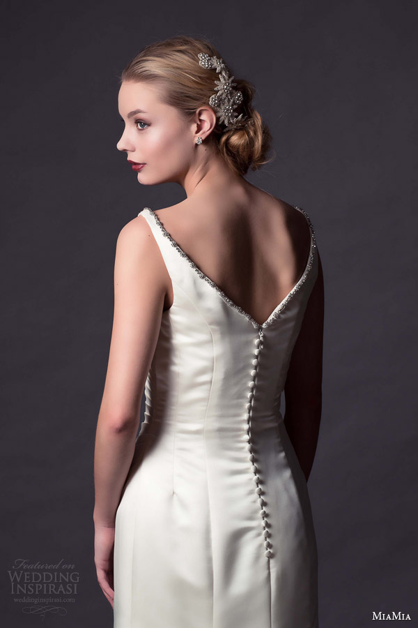 miamia 2015 bridal saskia wedding dress embellished off shoulder neckline back view buttons close up