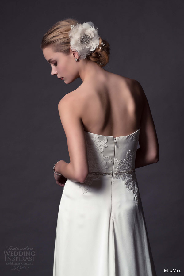 miamia 2015 bridal verona strapless wedding dress lace applique bodice back view close up