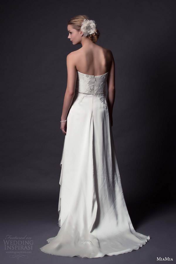 miamia 2015 bridal verona strapless wedding dress lace applique bodice back view train