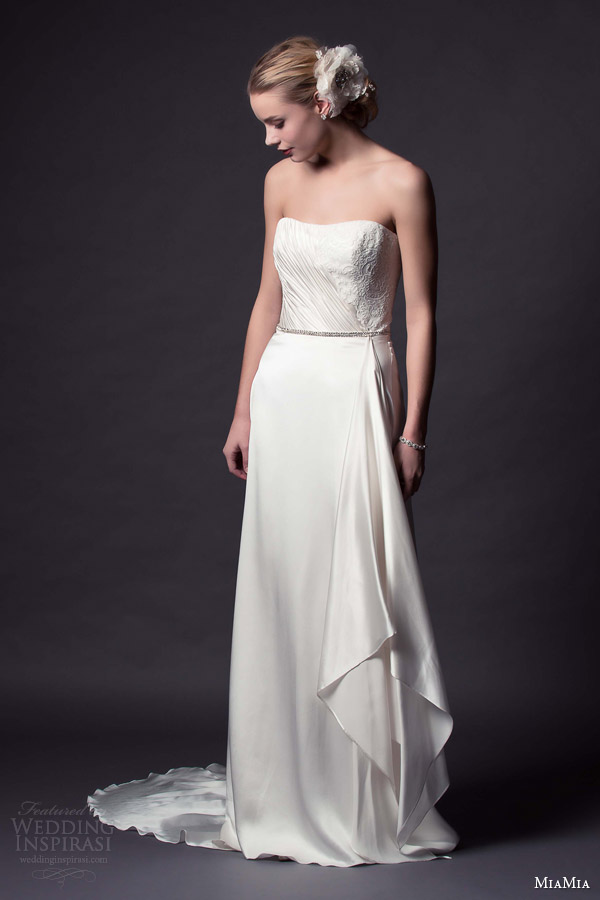 miamia 2015 bridal verona strapless wedding dress lace applique bodice