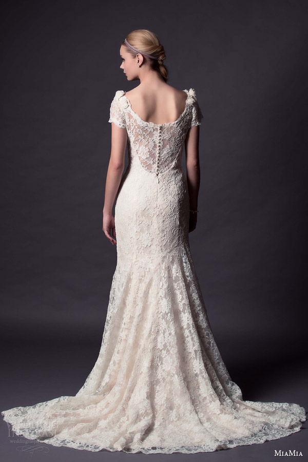 miamia bridal 2015 avalon short sleeve lace wedding dress back view train