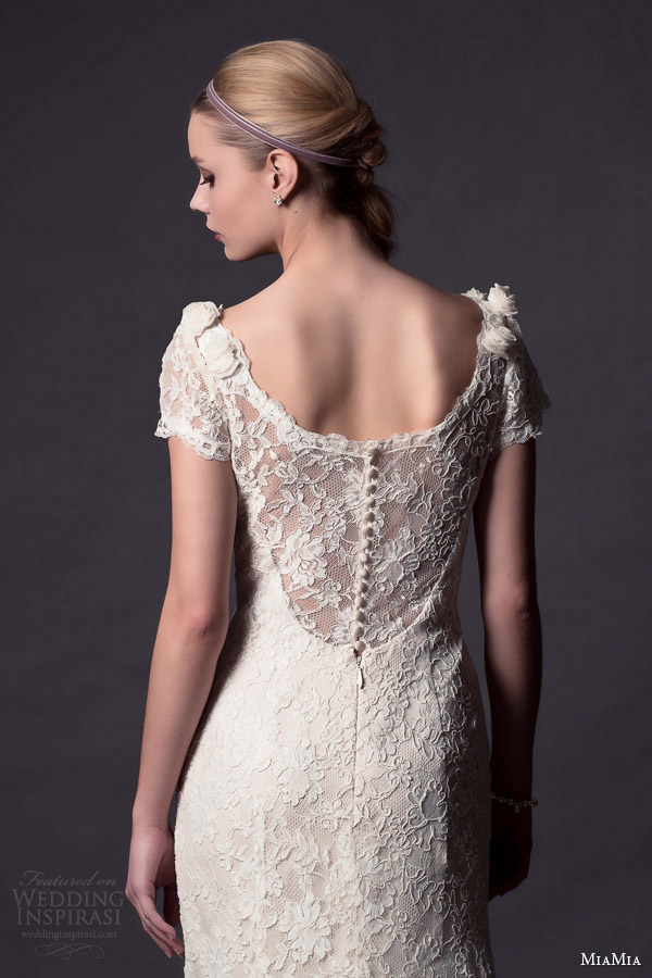 miamia bridal 2015 avalon short sleeve lace wedding dress illusion back view close up