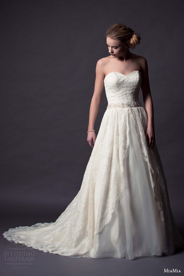 miamia bridal 2015 cadenza strapless sweetheart a line wedding dress lace overlay skirt