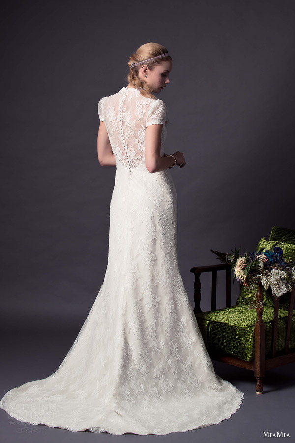miamia bridal 2015 cameron short lace puff sleeve wedding dress v neckline illusion back view