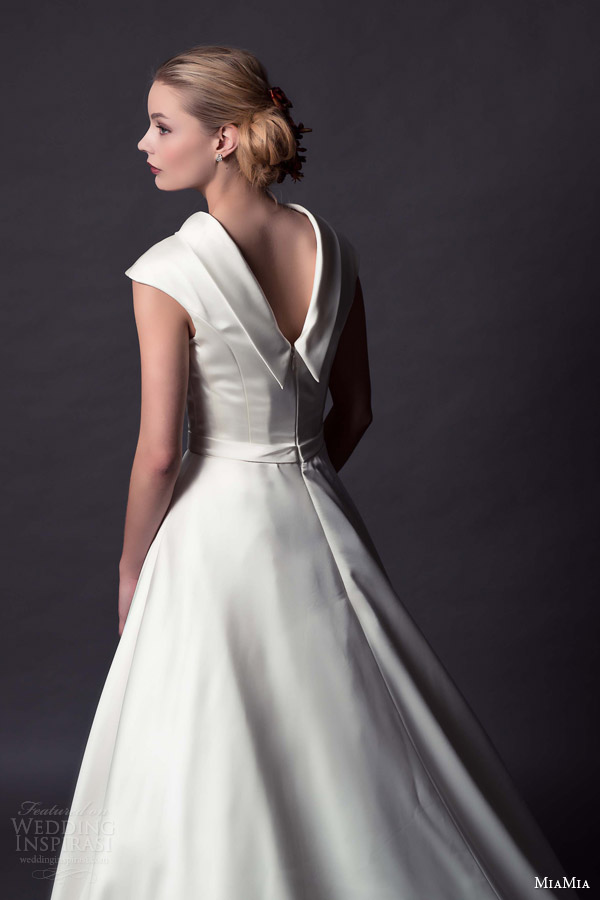 miamia bridal 2015 charlotte cap sleeve funnel neck ball gown wedding dress back view collar close up