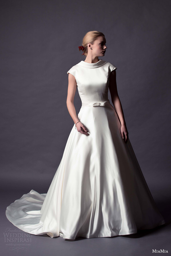 miamia bridal 2015 charlotte cap sleeve funnel neck ball gown wedding dress