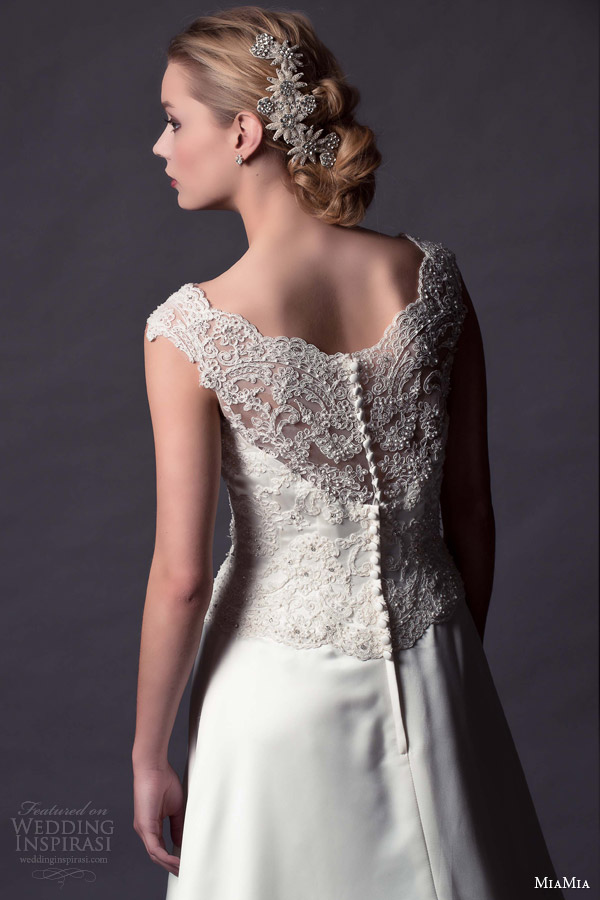 miamia bridal margeurite hannah 2015 lizbeth wedding dress cap sleeve lace bodice illusion back view close up