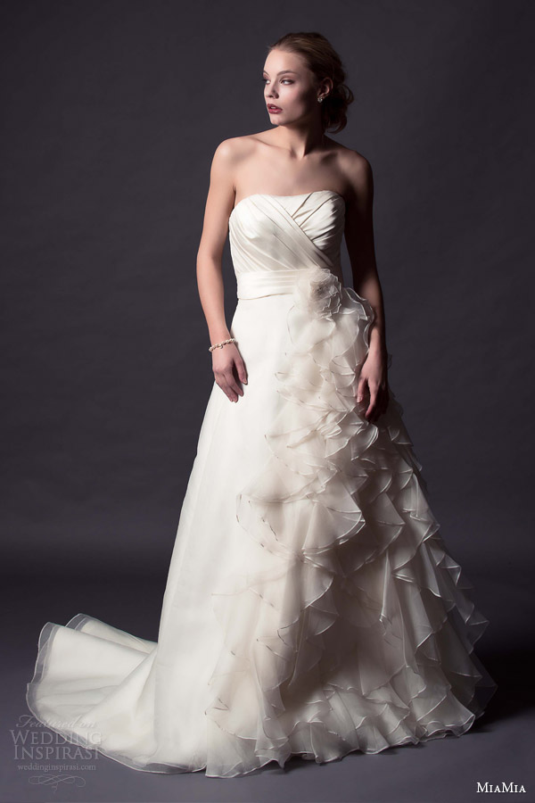 miamia margeurite hannah bridal 2015 harmony strapless wedding dress ruffle skirt draped bodice