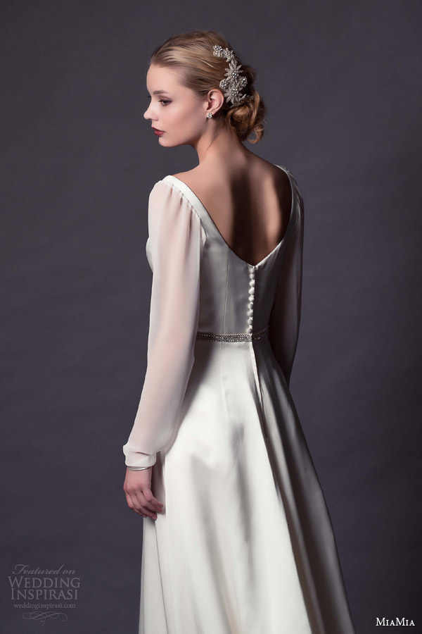 miamia margeurite hannah bridal 2015 kirsten illusion long sleeve scoop neck wedding dress back view buttons