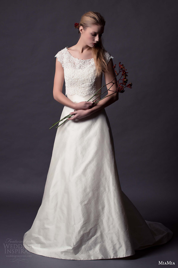 miamia margeurite hannah bridal 2015 martha strapless wedding dress bow waist martha cap sleeve lace topper