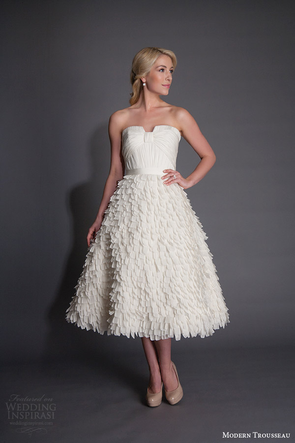 modern trousseau spring 2016 scottie strapless tea length wedding dress