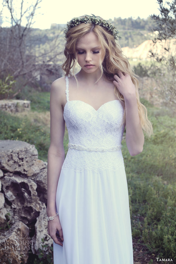 tamara bridal 2015 sleeveless lace bodice wedding dress close up