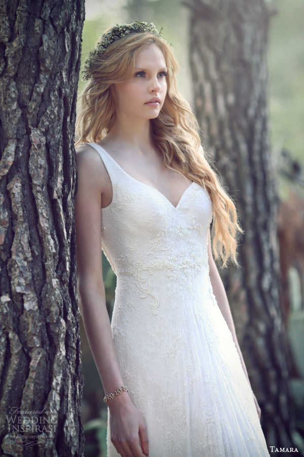 tamara bridal 2015 sleeveless romantic lace wedding dress close up