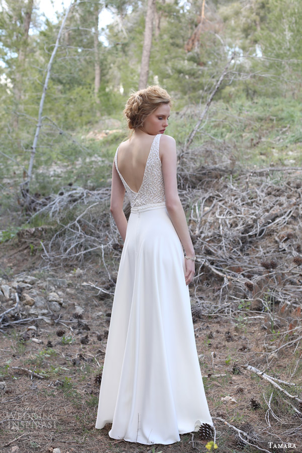 tamara bridal 2015 sleeveless wedding dress embellished lace v neck bodice straps back view