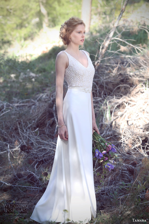 tamara bridal 2015 sleeveless wedding dress embellished lace v neck bodice straps