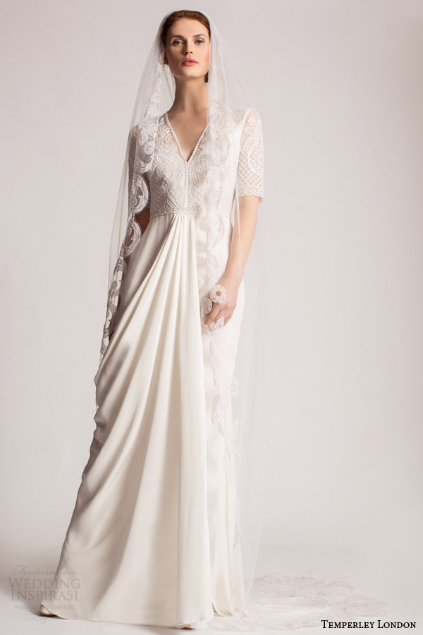 temperley bridal spring summer 2016 safina half sleeve wedding dress v neckline