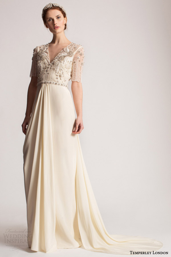 temperley london bridal spring summer 2016 hermione wedding dress illusion half sleeves v neckline embellished bodice